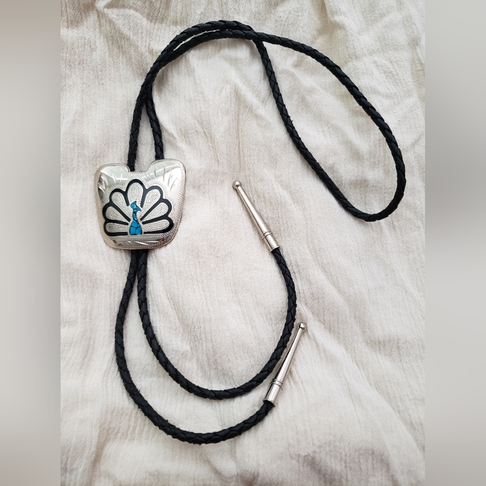 Silver Bolo Turquoise inlay